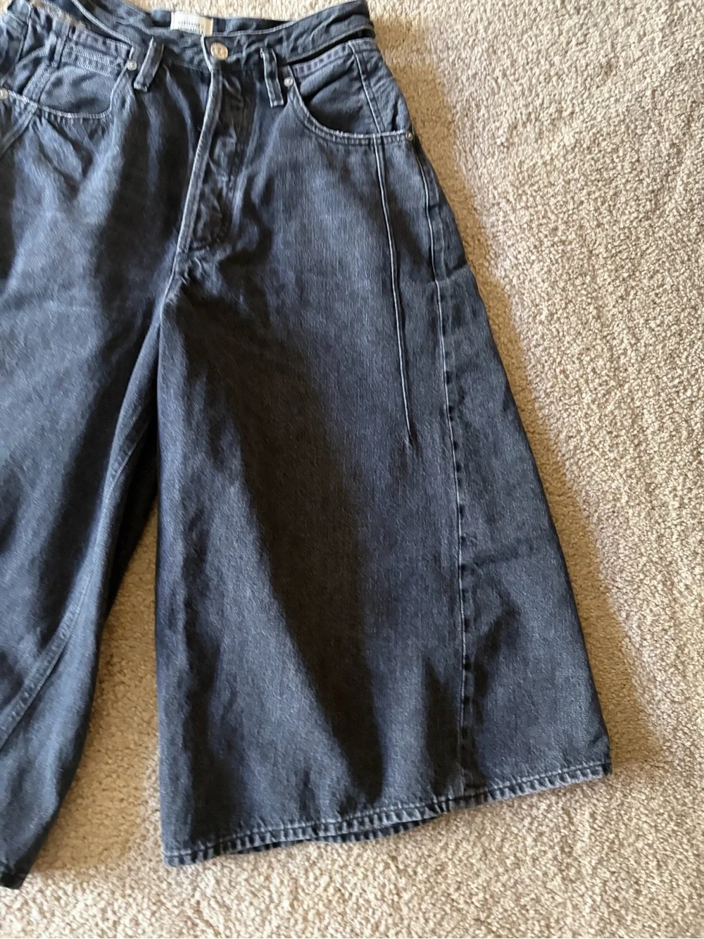 Citizens of humanity cutout waist wide leg baggy denim black jean shorts size 27